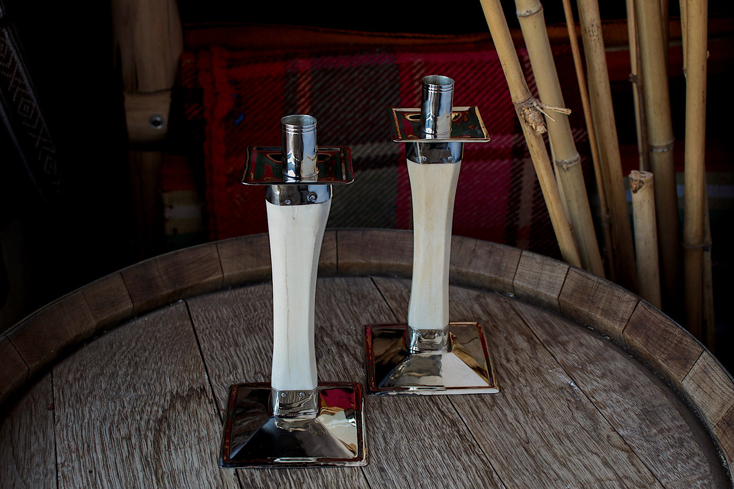Antler and Nickel Silver candlesticks