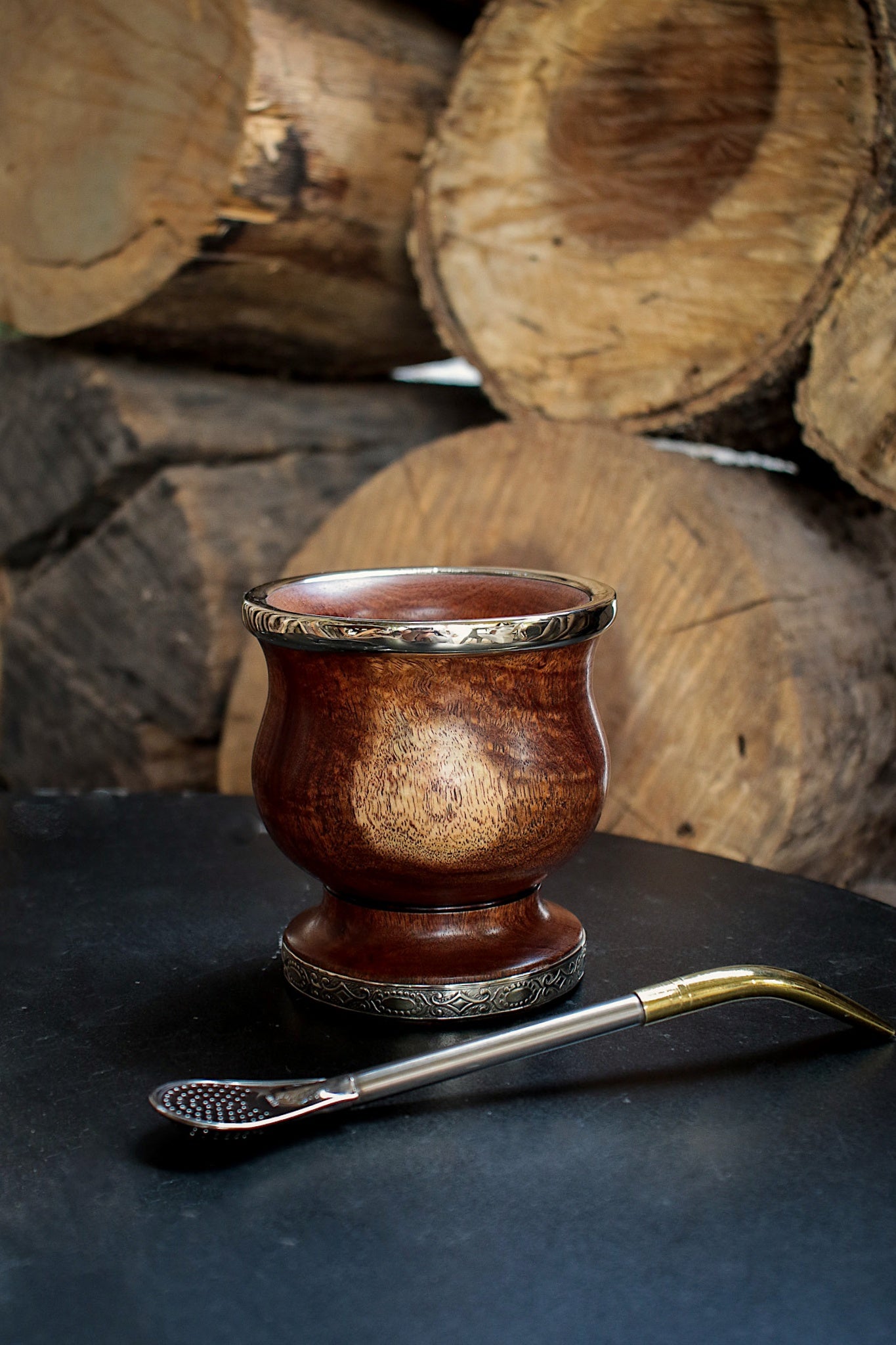 Mate de Algarrobo y Alpaca con Bombilla