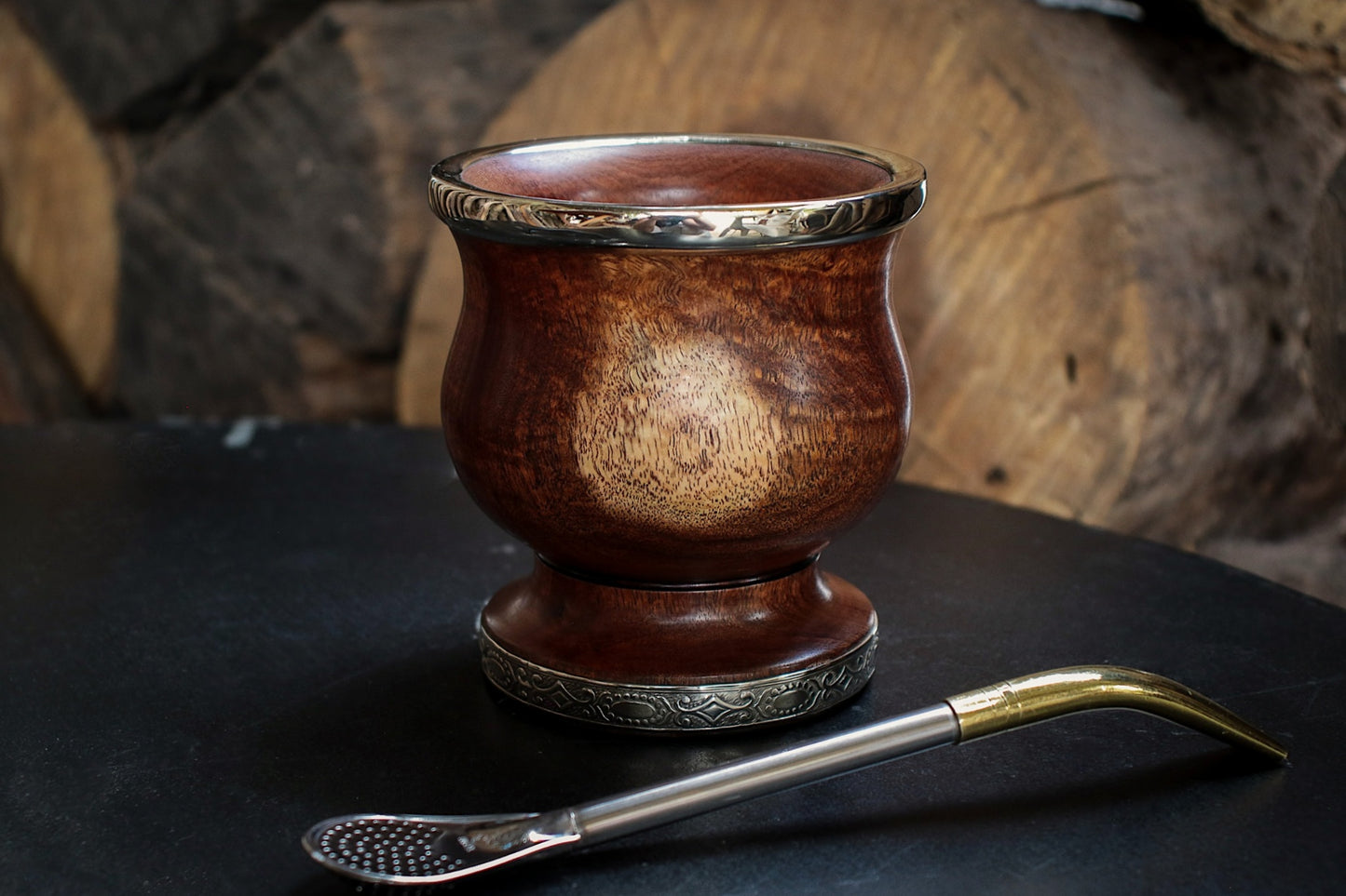 Mate de Algarrobo y Alpaca con Bombilla