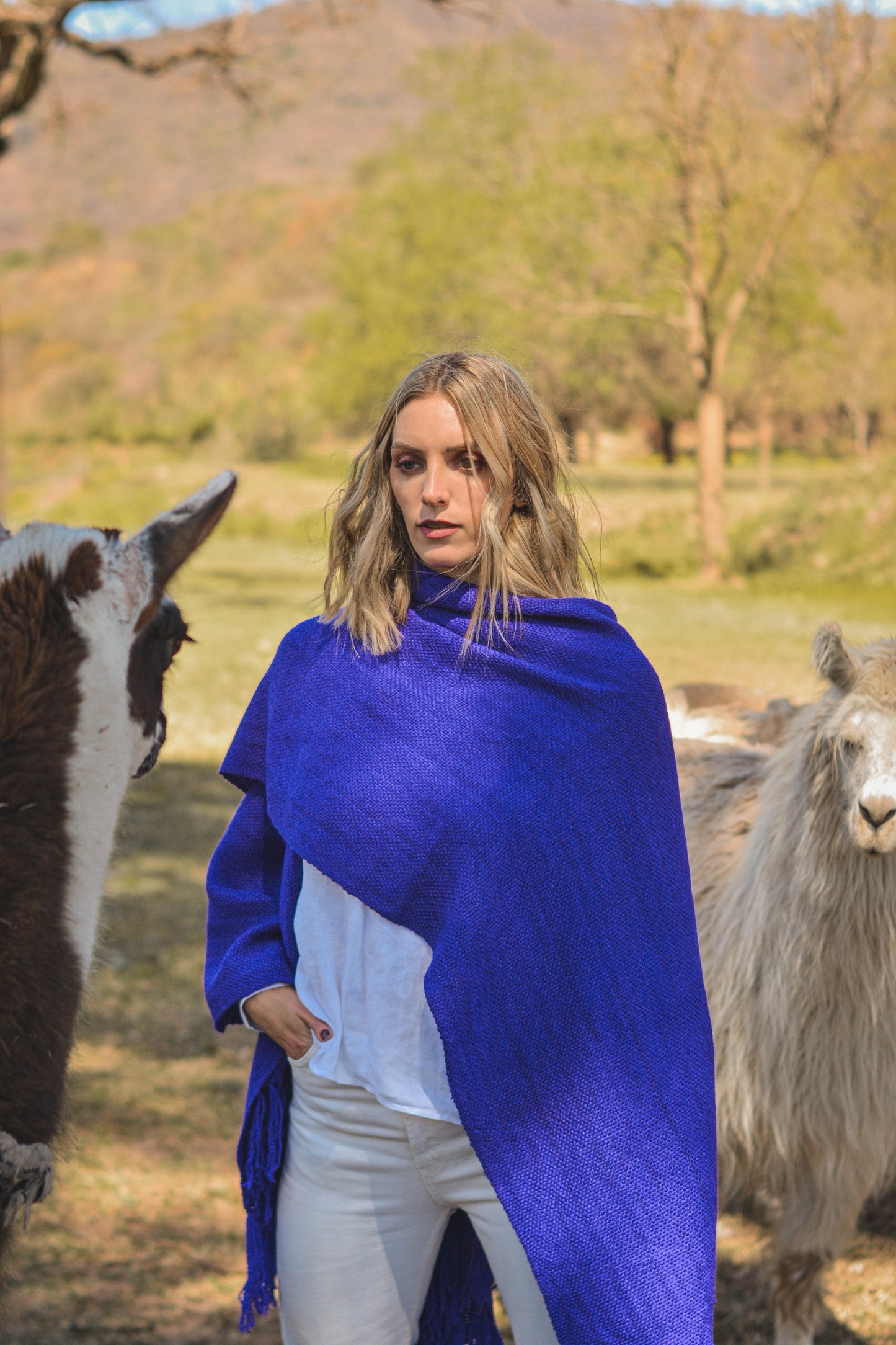Ruana "Mora" Hilos Llama Baby en Telar