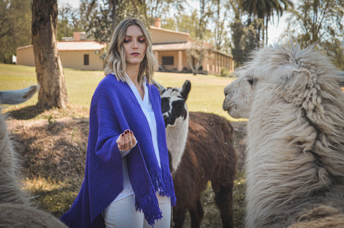 Ruana "Mora" Hilos Llama Baby en Telar