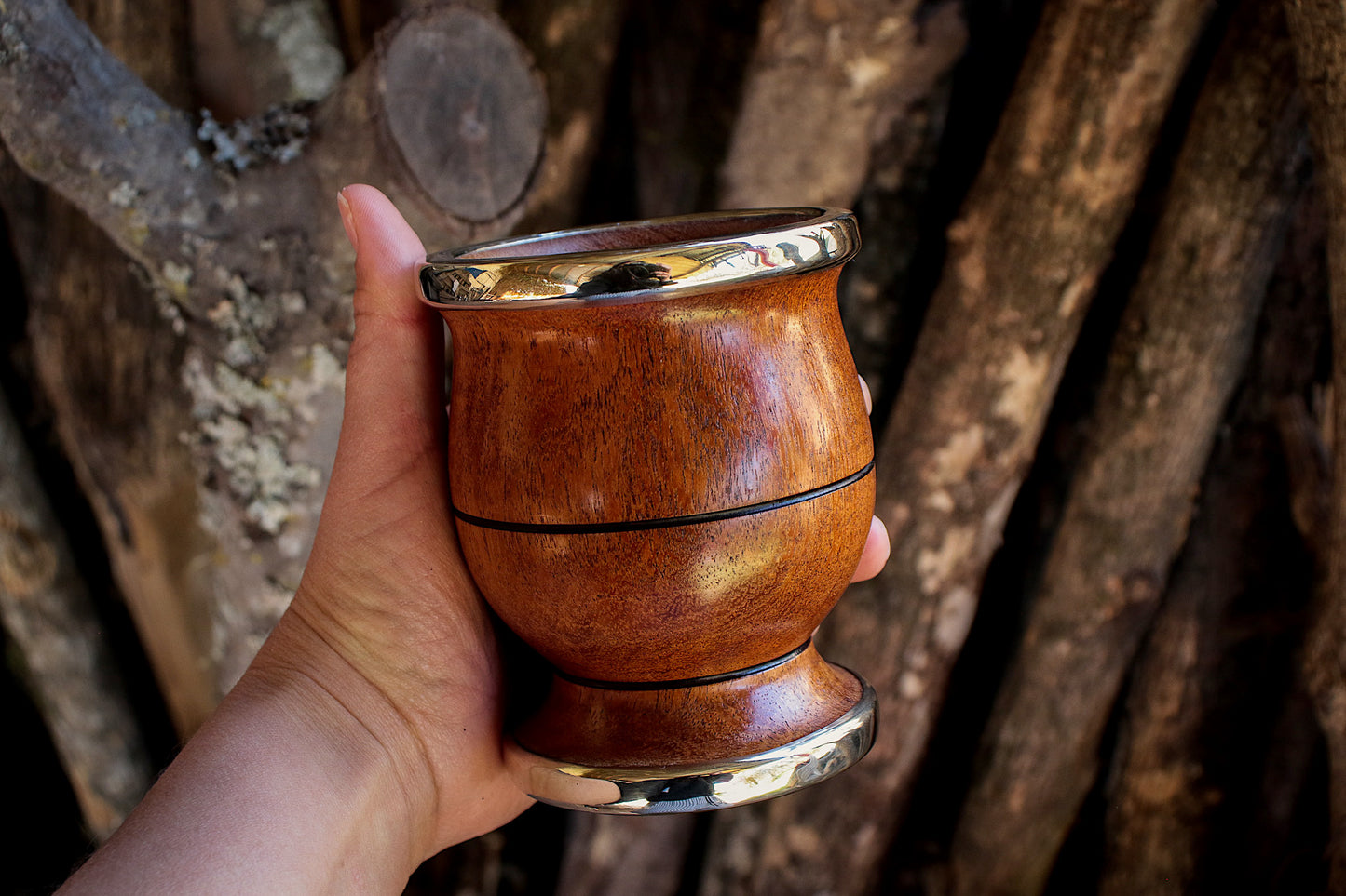 Carob and Nickel Silver Mate with metal straw