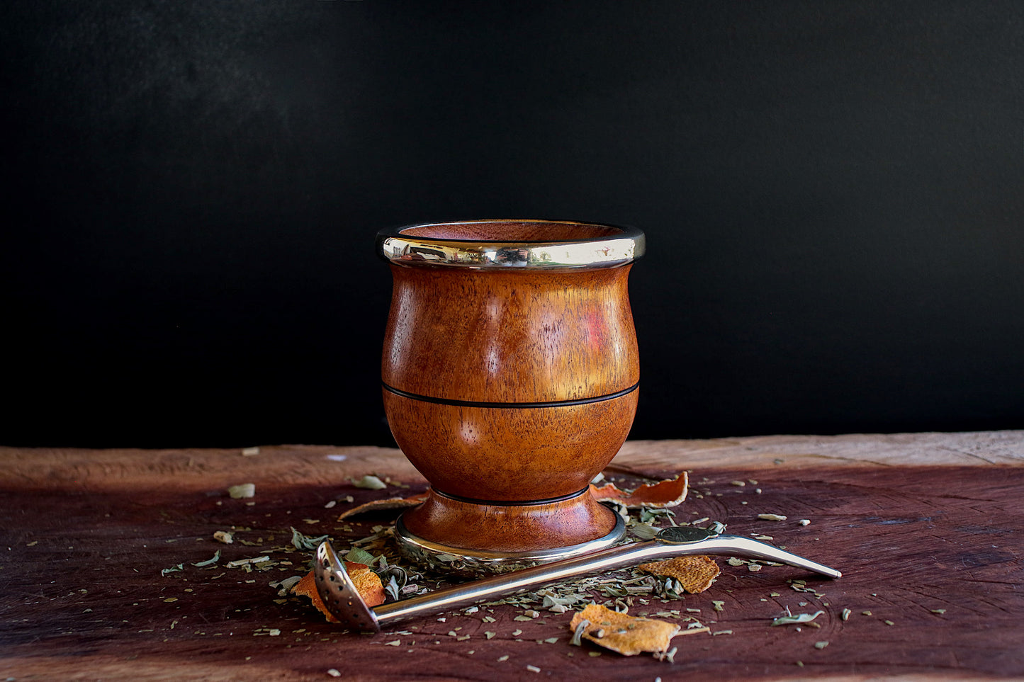 Carob and Nickel Silver Mate with metal straw