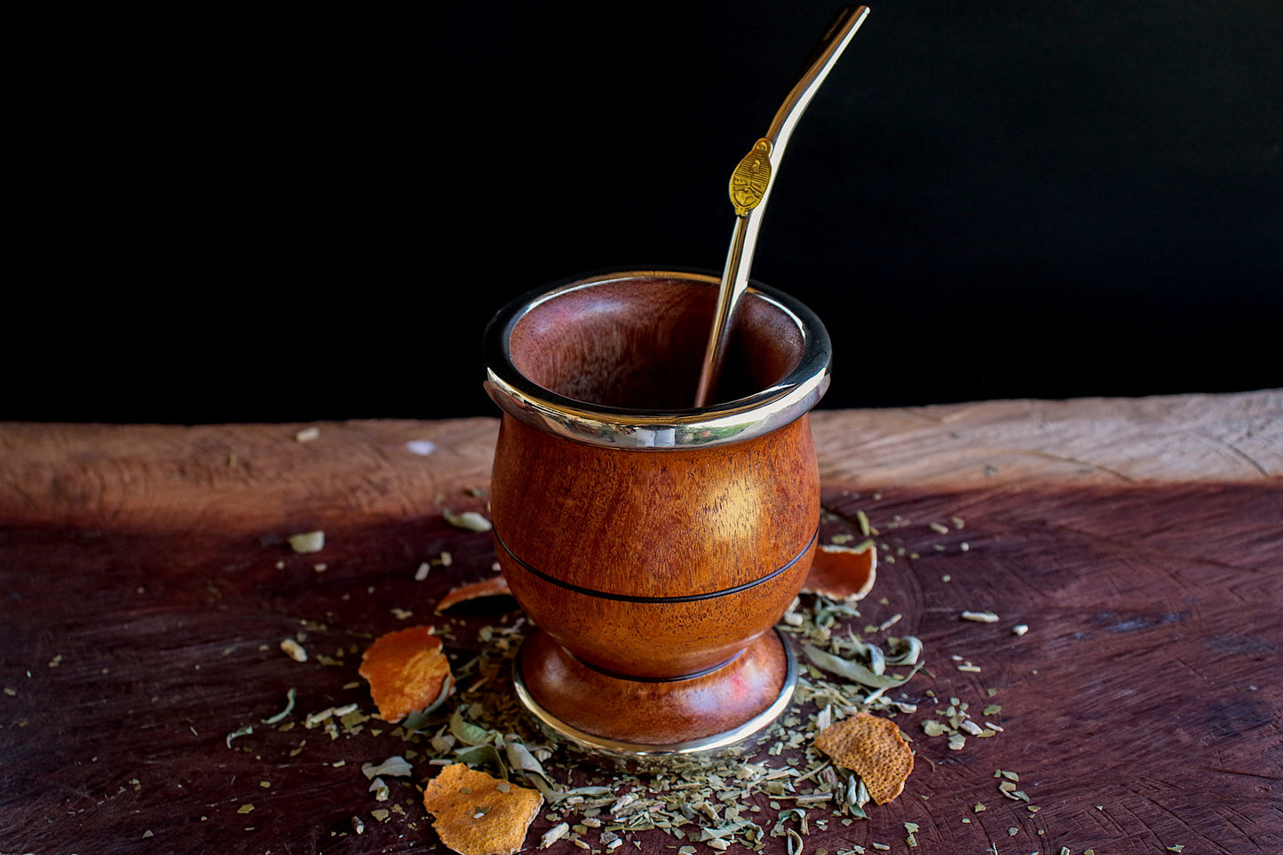 Carob and Nickel Silver Mate with metal straw