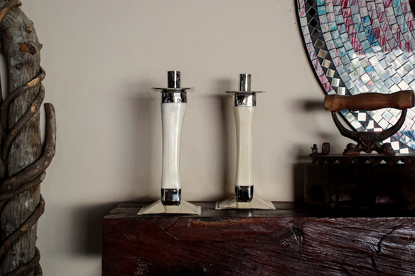 Antler and Nickel Silver candlesticks