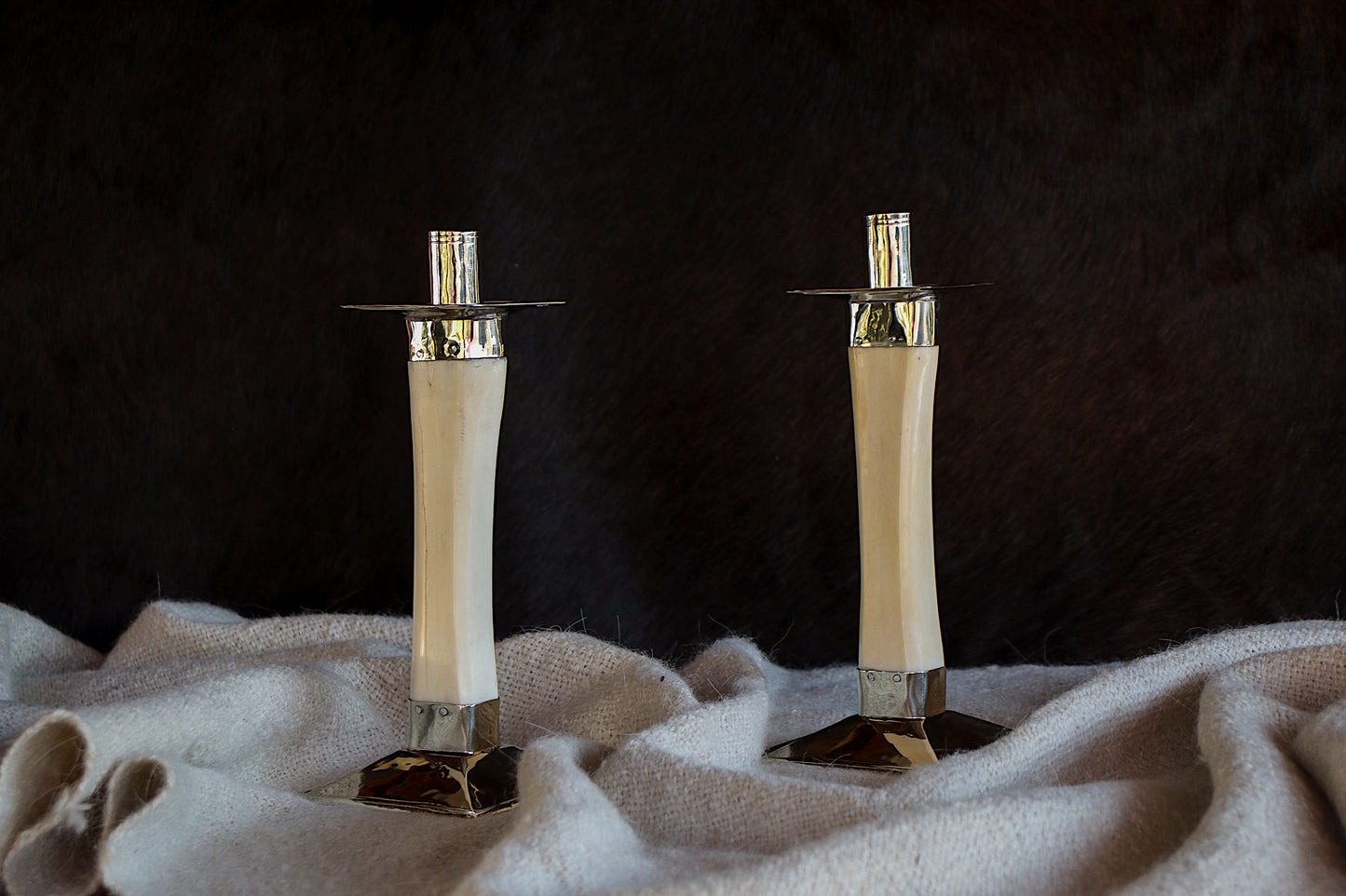 Antler and Nickel Silver candlesticks