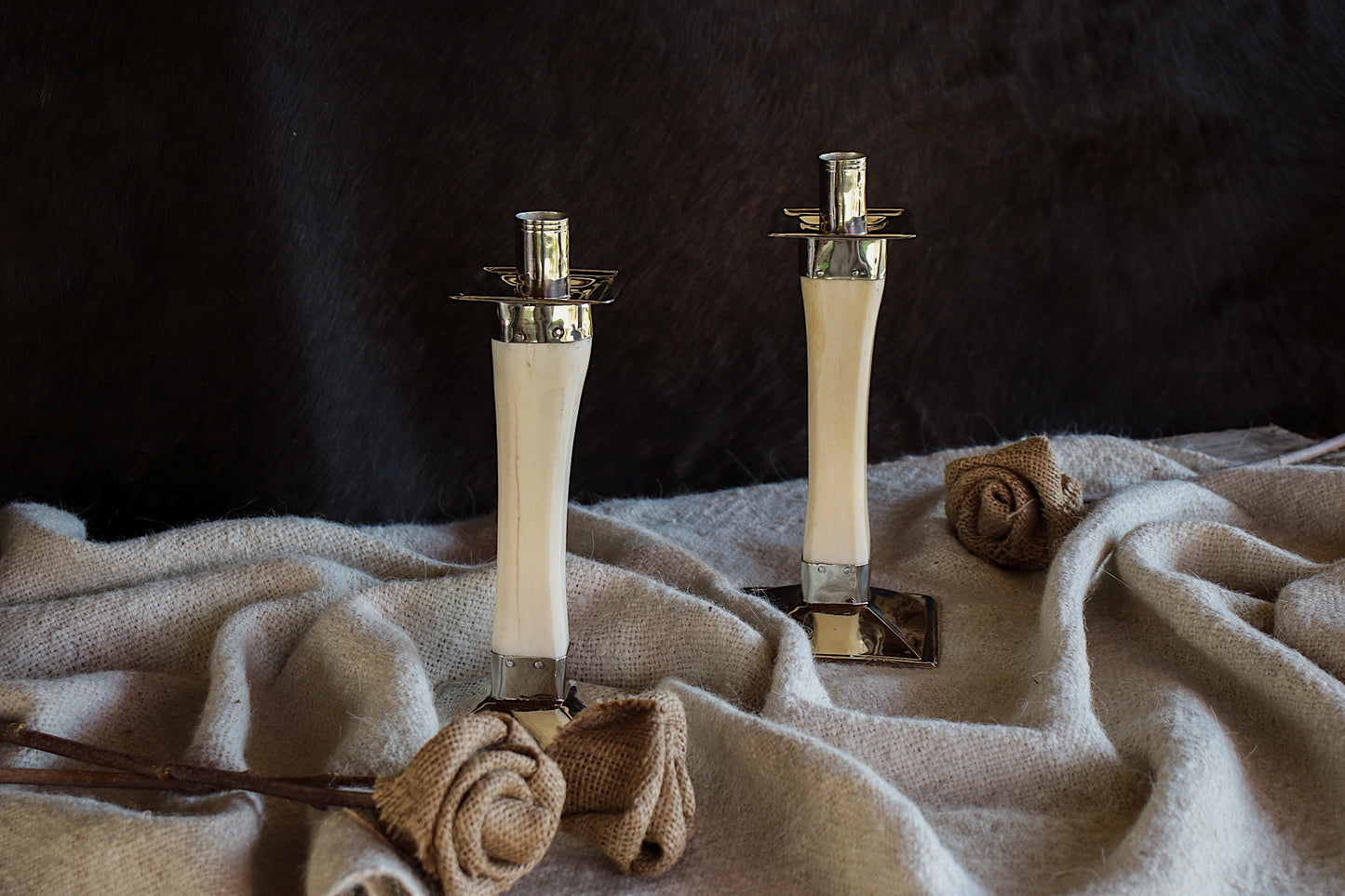 Antler and Nickel Silver candlesticks