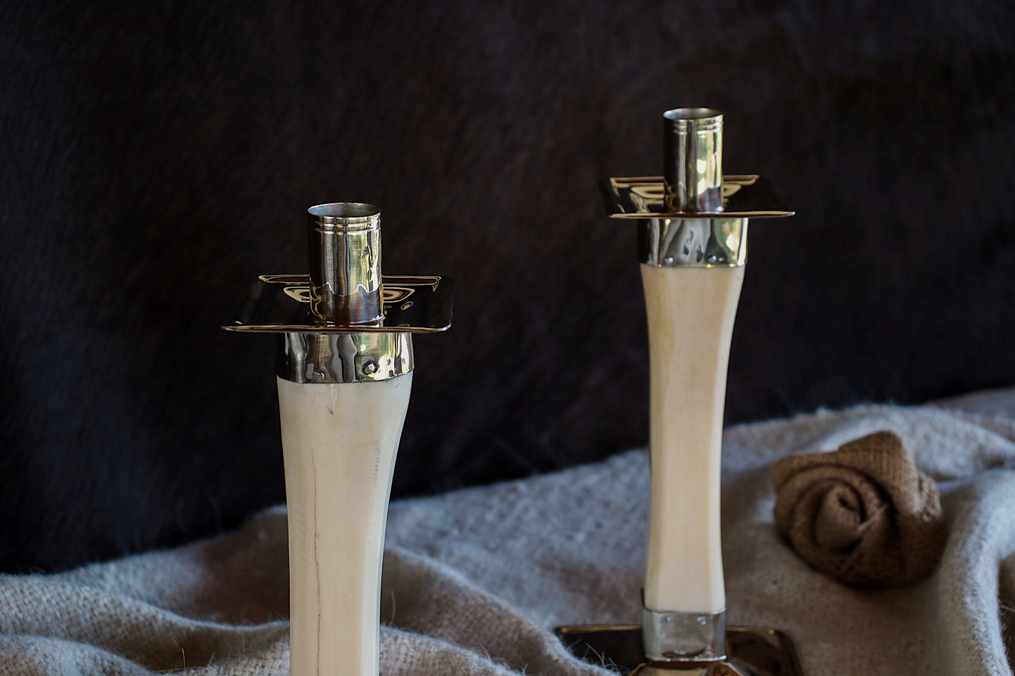 Antler and Nickel Silver candlesticks