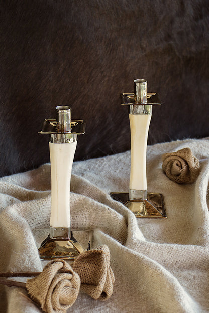 Antler and Nickel Silver candlesticks