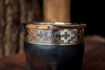 Mate de Cuero, Bronce y Alpaca con Bombillón