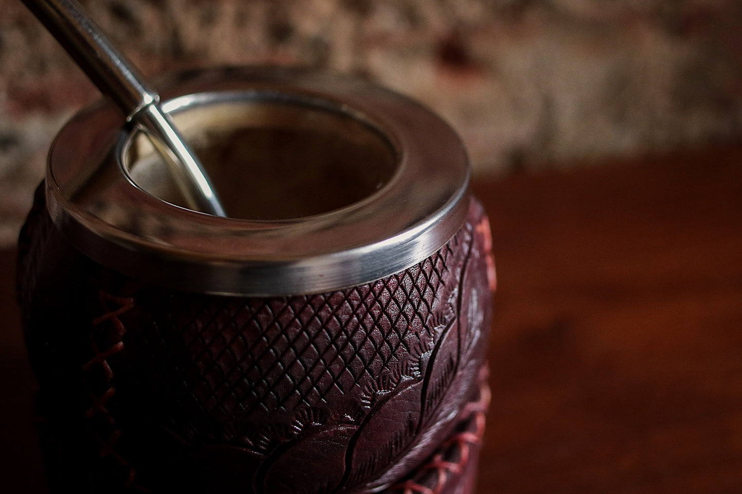 Mate criollo forrado en Cuero Natural y Bombilla