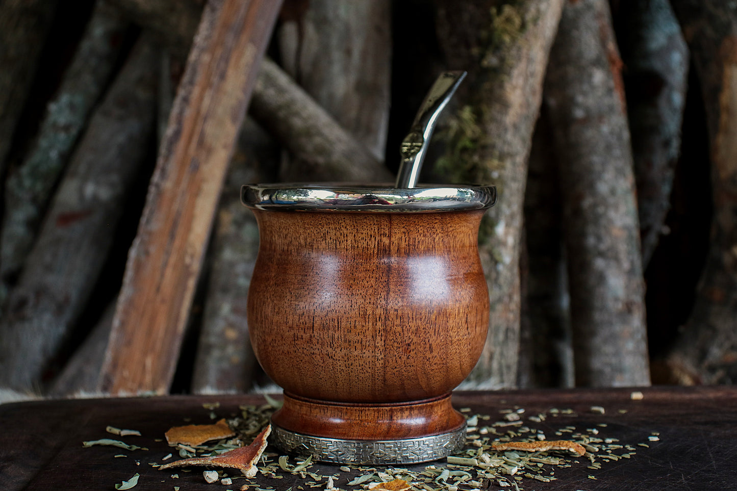 Mate de Algarrobo y Alpaca con Bombilla