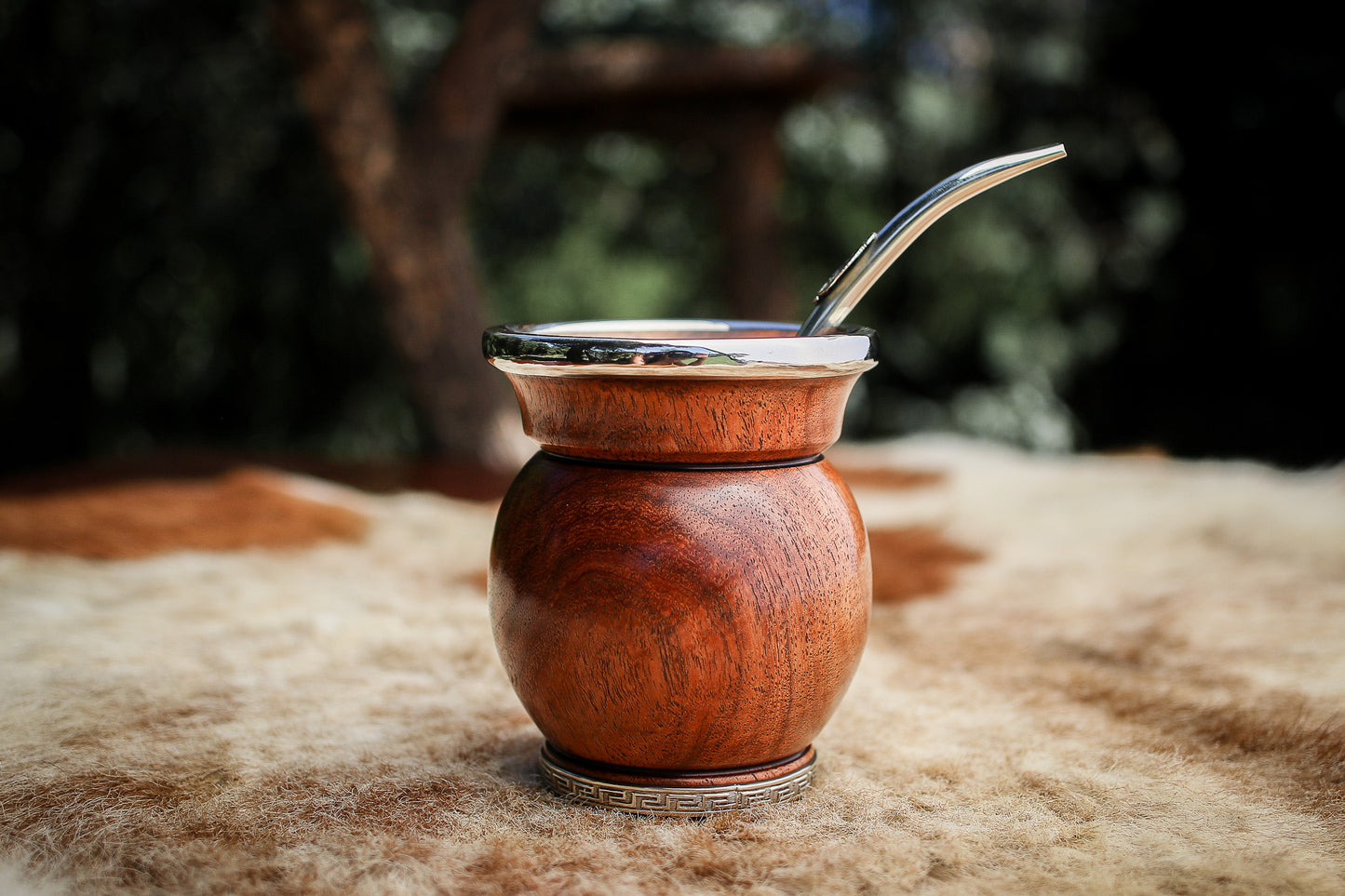 Carob and Nickel Silver Mate with metal straw