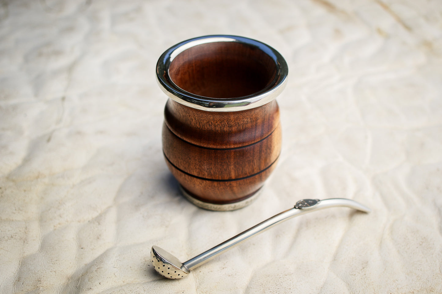 Carob and Nickel Silver Mate with metal straw