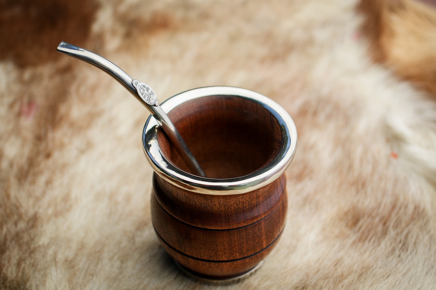 Carob and Nickel Silver Mate with metal straw