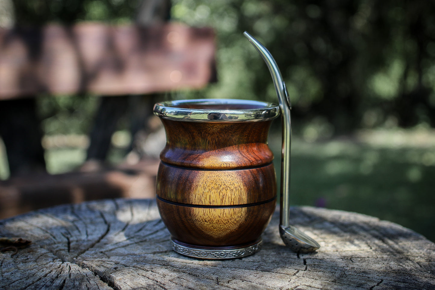 Carob and Nickel Silver Mate with metal straw