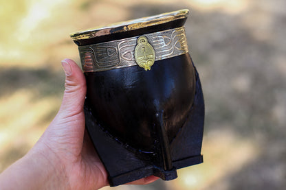 Mate Imperial Cuero y Alpaca con Escudo Nacional Bronce