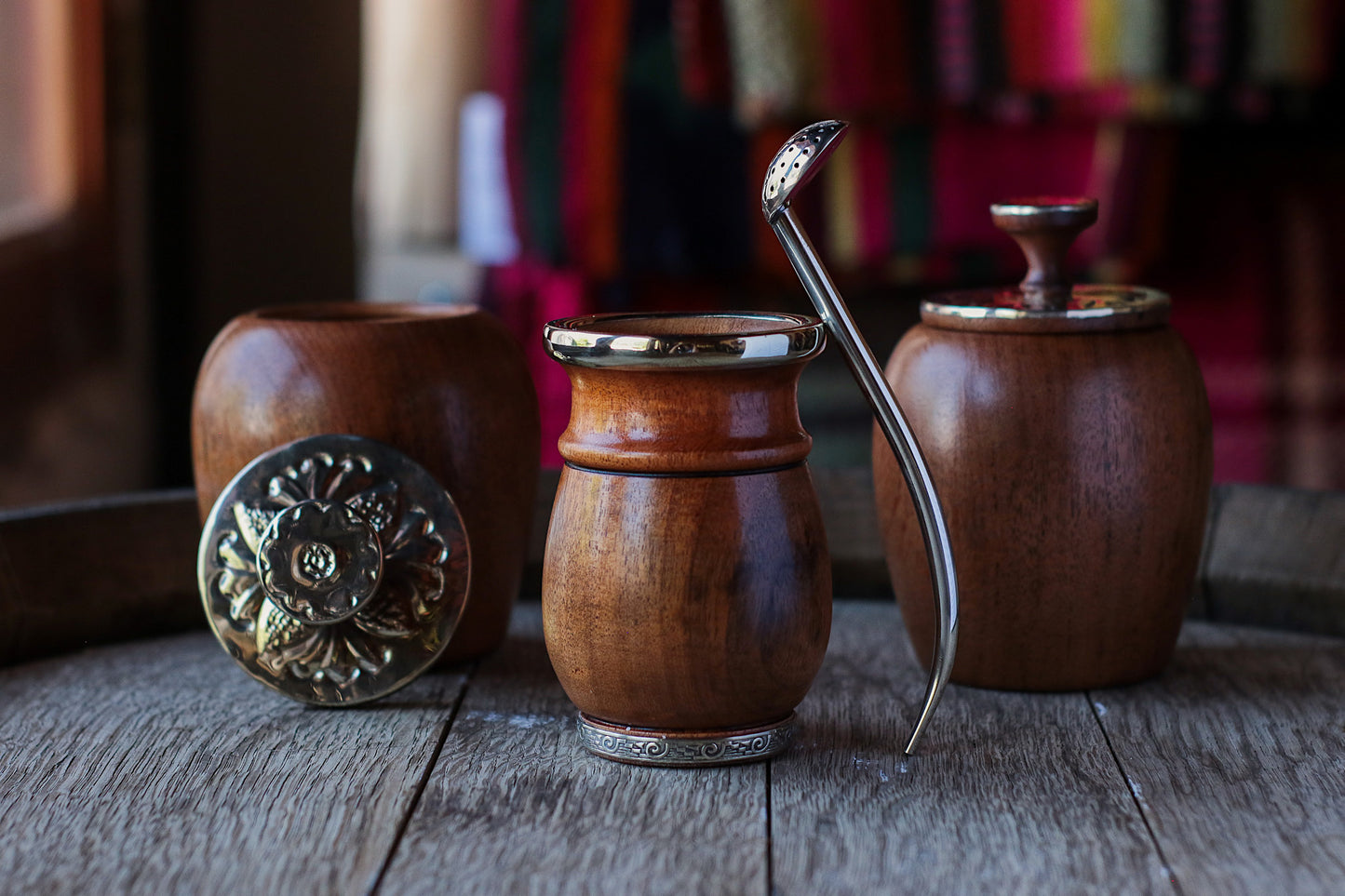 Carob and Nickel Silver Mate with metal straw