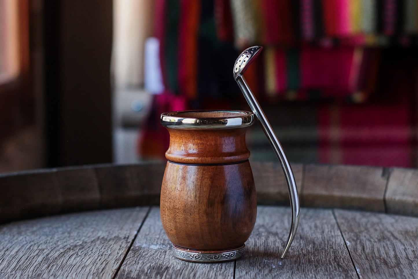 Carob and Nickel Silver Mate with metal straw