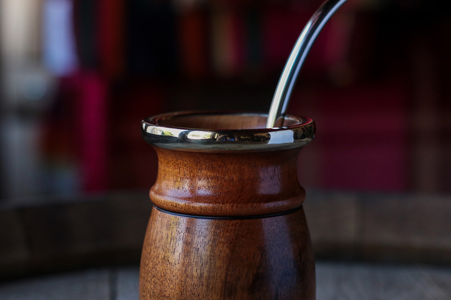 Carob and Nickel Silver Mate with metal straw