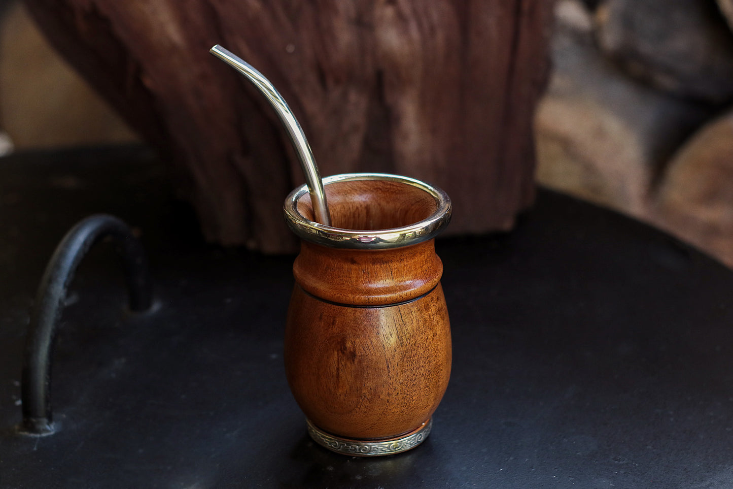 Carob and Nickel Silver Mate with metal straw