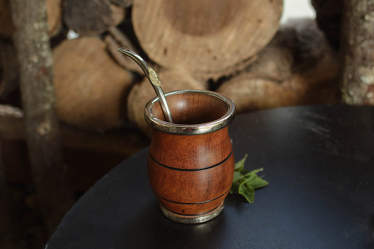 Carob and Nickel Silver Mate with metal straw