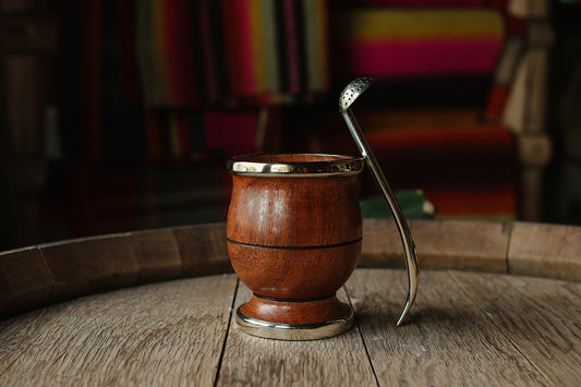 Carob and Nickel Silver Mate with metal straw